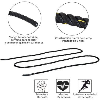 Cuerda Combate Crosstraining 12M x 50MM negro y amarillo - Fitness Tech