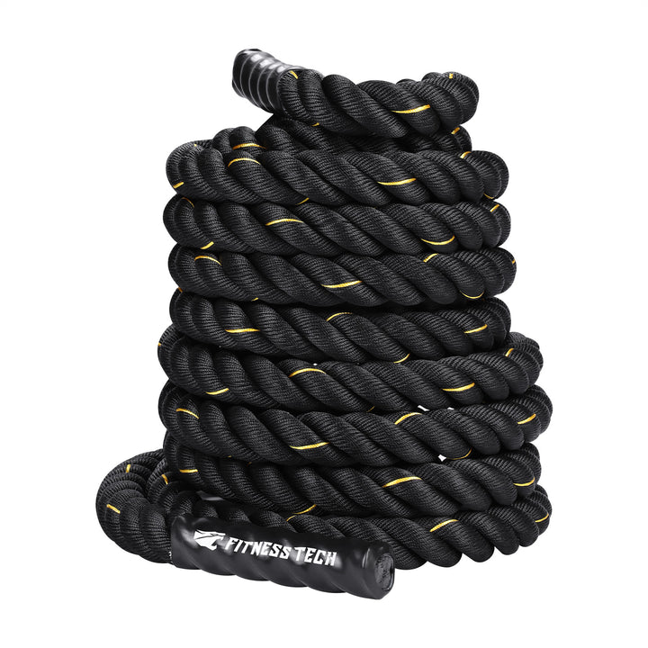 Cuerda Combate Crosstraining 12M x 50MM negro y amarillo - Fitness Tech