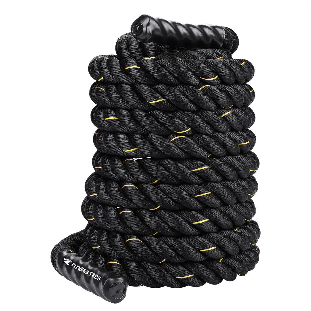 Cuerda Combate Crosstraining 12M x 50MM negro y amarillo - Fitness Tech