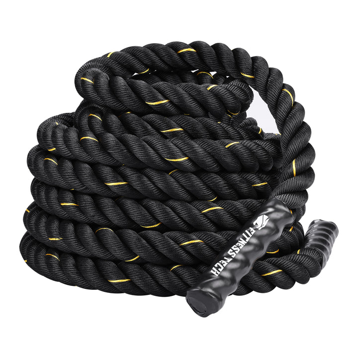 Cuerda Combate Crosstraining 12M x 50MM negro y amarillo - Fitness Tech