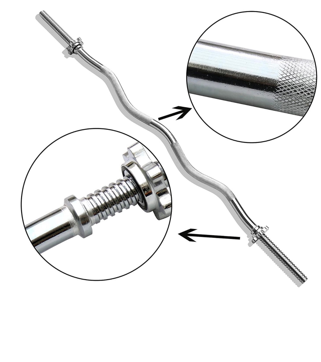 Barra Super Curl de 1.5m * 25mm / Con 2 seguros de tuerca - Fitness Tech